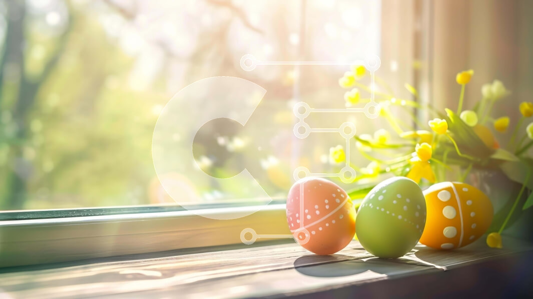 Intra Συλλεκτικό Ξύλινο Παζλ Plywood  4mm - Πολύχρωμα Πασχαλινά αυγά και λουλούδια στο περβάζι παραθύρου Σε Ξύλινο Κουτί - Διαστάσεις: 10x10 cm – 25 κομμάτια