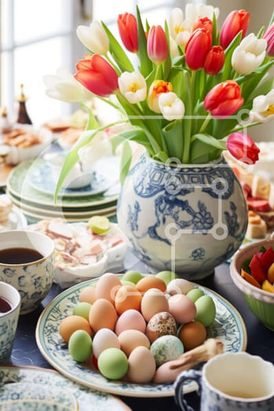 Σετ των 2 Intra Συλλεκτικό Ξύλινο Παζλ Plywood  4mm - Κομψή τραπεζαρία με αυγά και λουλούδια Σε Ξύλινο Κουτί - Διαστάσεις: 10x10 cm – 25 κομμάτια