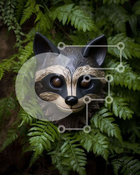 Σετ των 2 Intra Συλλεκτικό Ξύλινο Παζλ Plywood  4mm - Μάσκα ρακούν σε πράσινα φυτά Σε Ξύλινο Κουτί - Διαστάσεις: 10x10 cm – 25 κομμάτια