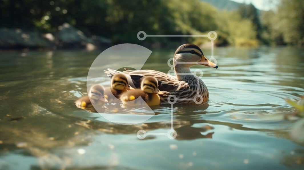 Σετ των 2 Intra Συλλεκτικό Ξύλινο Παζλ Plywood  4mm - Μητέρα πάπια και παπάκια που κολυμπούν σε ήρεμα νερά Σε Ξύλινο Κουτί - Διαστάσεις: 10x10 cm – 25 κομμάτια