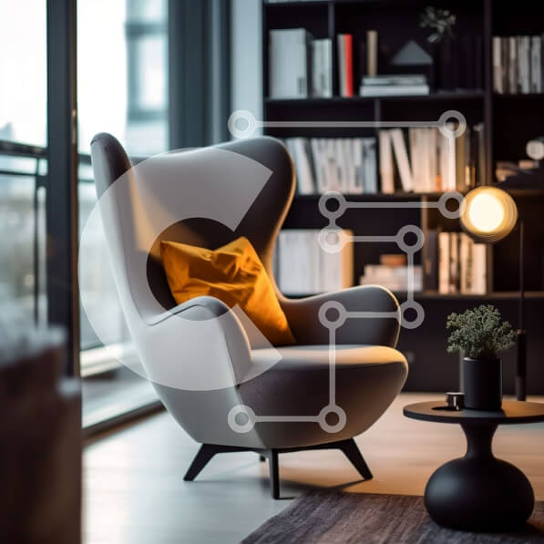 Intra Συλλεκτικό Ξύλινο Παζλ Plywood  4mm - Άνετο και κομψό σαλόνι με μαύρη δερμάτινη πολυθρόνα και κίτρινο μαξιλάρι Σε Ξύλινο Κουτί - Διαστάσεις Puzzle: 10x10 cm – 25 κομμάτια