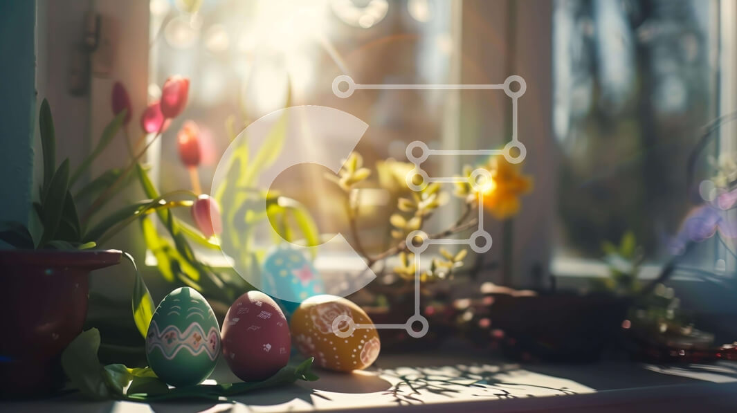 Intra Συλλεκτικό Ξύλινο Παζλ Plywood  4mm - Πολύχρωμα Πασχαλινά αυγά και λουλούδια στο περβάζι παραθύρου Σε Ξύλινο Κουτί - Διαστάσεις Puzzle: 10x10 cm – 25 κομμάτια