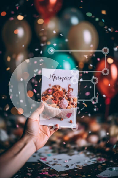 Intra Συλλεκτικό Ξύλινο Παζλ Plywood  4mm - Χαρούμενα γενέθλια κάρτα με κομφετί και μπαλόνια Σε Ξύλινο Κουτί - Διαστάσεις Puzzle: 10x10 cm – 25 κομμάτια