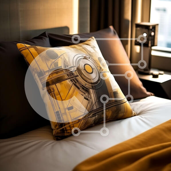 Intra Συλλεκτικό Ξύλινο Παζλ Plywood  4mm - Κίτρινο και μαύρο μαξιλάρι σε ένα κρεβάτι με φόντο παραθύρου Σε Ξύλινο Κουτί - Διαστάσεις Puzzle: 10x10 cm – 25 κομμάτια