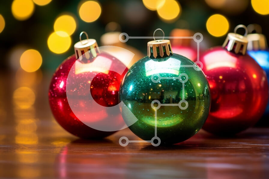 Intra Συλλεκτικό Ξύλινο Παζλ Plywood  4mm - Πολύχρωμα χριστουγεννιάτικα στολίδια σε εορταστικό φόντο Σε Ξύλινο Κουτί - Διαστάσεις: 10x10 cm – 25 κομμάτια