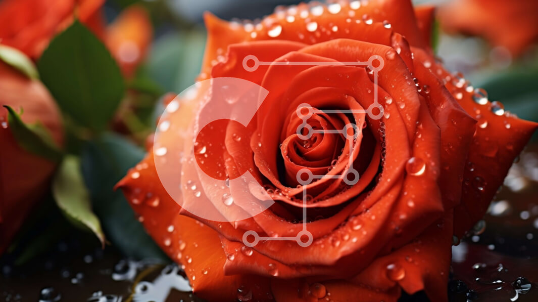 Intra Συλλεκτικό Ξύλινο Παζλ Plywood  4mm - Πορτοκαλί τριαντάφυλλο με σταγονίδια νερού σε σκούρο φόντο Σε Ξύλινο Κουτί - Διαστάσεις: 10x10 cm – 25 κομμάτια