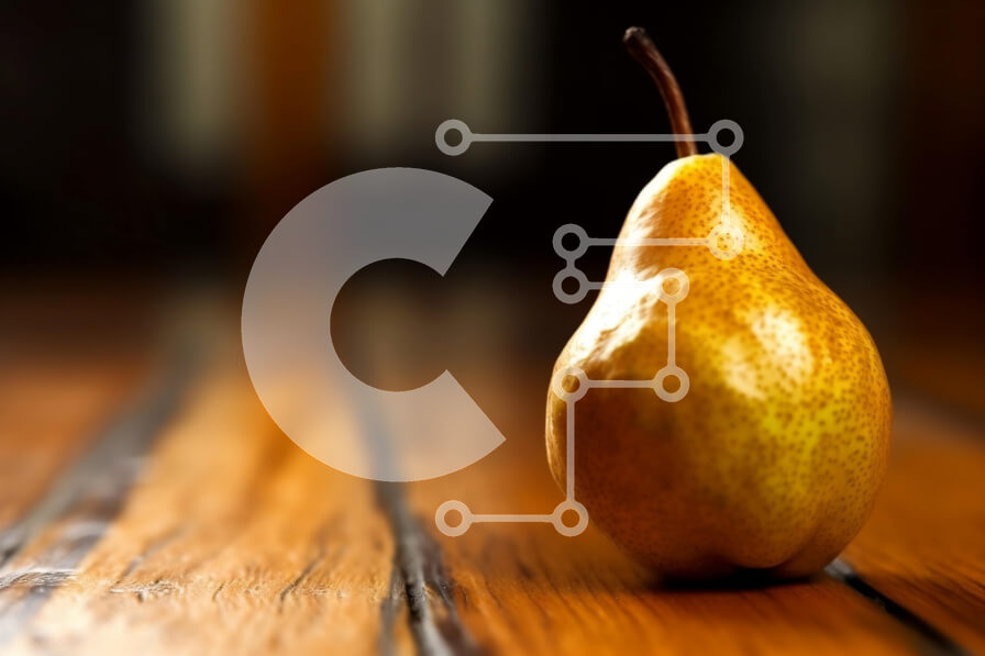 Σετ των 2 Intra Συλλεκτικό Ξύλινο Παζλ Plywood  4mm - Νόστιμη εικόνα ώριμου αχλαδιού σε ξύλινο τραπέζι Σε Ξύλινο Κουτί - Διαστάσεις: 10x10 cm – 25 κομμάτια