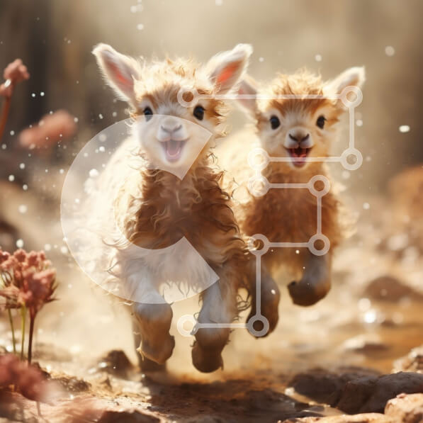 Intra Συλλεκτικό Ξύλινο Παζλ Plywood  4mm - Baby Llamas που τρέχει και χαμογελά σε ένα χωράφι Σε Ξύλινο Κουτί - Διαστάσεις: 10x10 cm – 25 κομμάτια