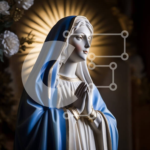 Intra Συλλεκτικό Ξύλινο Παζλ Plywood  4mm - Άγαλμα της Παναγίας σε μπλε και λευκό Σε Ξύλινο Κουτί - Διαστάσεις Puzzle: 10x10 cm – 25 κομμάτια