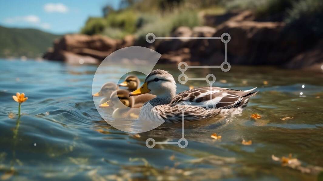 Intra Συλλεκτικό Ξύλινο Παζλ Plywood  4mm - Ομάδα παπιών που κολυμπούν σε καθαρά νερά με μπλε ουρανό και σύννεφα Σε Ξύλινο Κουτί - Διαστάσεις: 10x10 cm – 25 κομμάτια