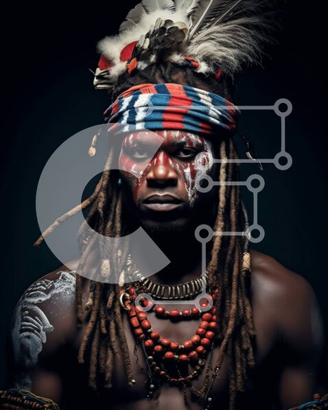 Intra Συλλεκτικό Ξύλινο Παζλ Plywood  4mm - Σοβαρός Αφρικανός με παραδοσιακά ρούχα και βαφή προσώπου Σε Ξύλινο Κουτί - Διαστάσεις Puzzle: 10x10 cm – 25 κομμάτια