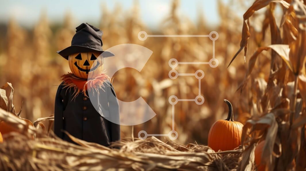 Intra Συλλεκτικό Ξύλινο Παζλ Plywood  4mm - Σκιάχτρο σε χωράφι με καλαμπόκι με κολοκύθες και κοτσάνια καλαμποκιού Σε Ξύλινο Κουτί - Διαστάσεις Puzzle: 10x10 cm – 25 κομμάτια