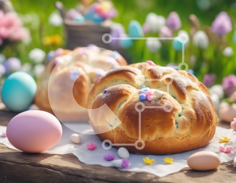 Intra Συλλεκτικό Ξύλινο Παζλ Plywood  4mm - Ψωμιά και αυγά με θέμα το Πάσχα σε ξύλινο τραπέζι Σε Ξύλινο Κουτί - Διαστάσεις: 10x10 cm – 25 κομμάτια