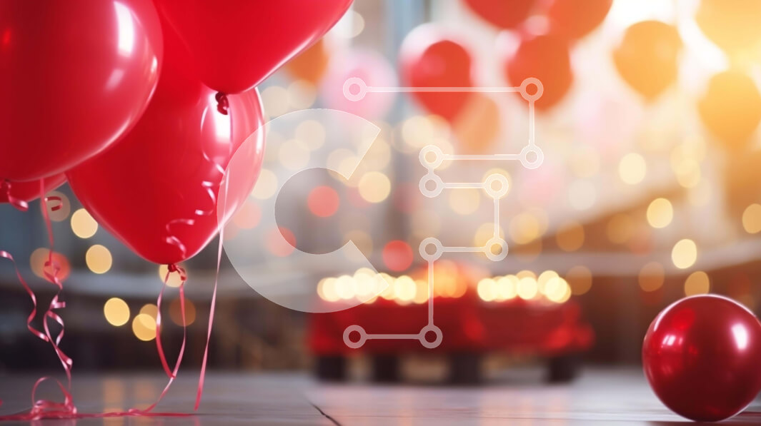 Intra Συλλεκτικό Ξύλινο Παζλ Plywood  4mm - Κόκκινα μπαλόνια και γιορτή Σε Ξύλινο Κουτί - Διαστάσεις Puzzle: 10x10 cm – 25 κομμάτια