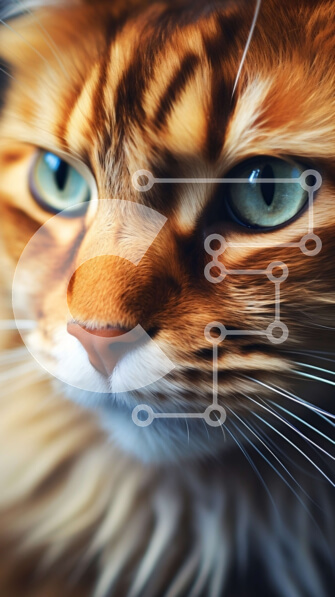 Σετ των 2 Intra Συλλεκτικό Ξύλινο Παζλ Plywood  4mm - Όμορφη κοντινή εικόνα του προσώπου μιας γάτας με λαμπερά πράσινα μάτια Σε Ξύλινο Κουτί - Διαστάσεις: 10x10 cm – 25 κομμάτια