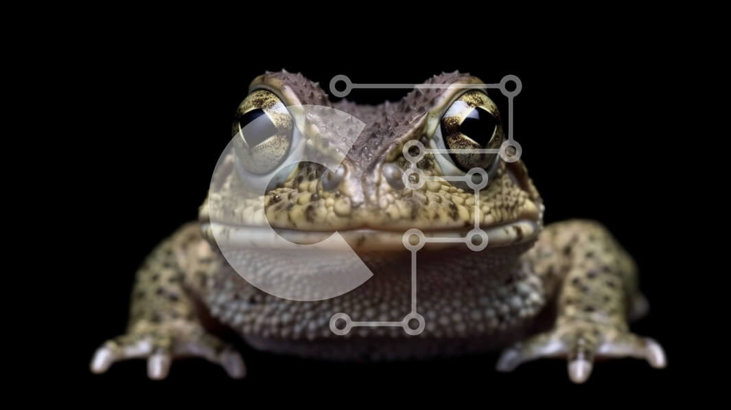 Σετ των 2 Intra Συλλεκτικό Ξύλινο Παζλ Plywood  4mm - Κοντινή εικόνα του προσώπου ενός φρύνου σε μαύρο φόντο Σε Ξύλινο Κουτί - Διαστάσεις: 10x10 cm – 25 κομμάτια