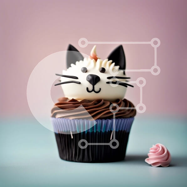 Σετ των 2 Intra Συλλεκτικό Ξύλινο Παζλ Plywood  4mm - Λαχταριστό Cupcake με σχέδιο προσώπου γάτας Σε Ξύλινο Κουτί - Διαστάσεις: 10x10 cm – 25 κομμάτια