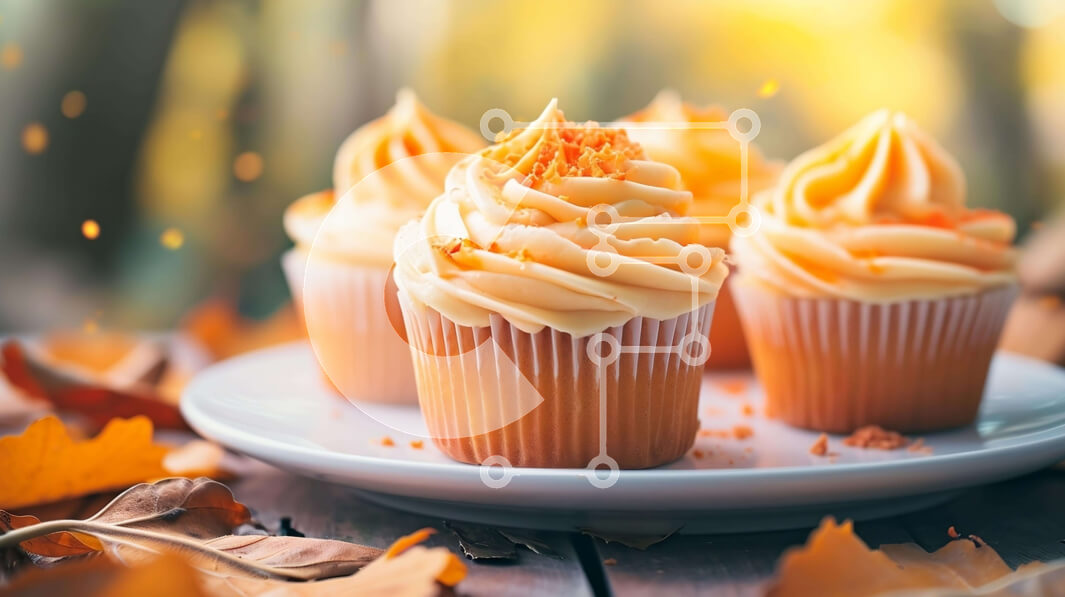 Σετ των 2 Intra Συλλεκτικό Ξύλινο Παζλ Plywood  4mm - Cupcakes με θέμα το φθινόπωρο με παγωμένο πορτοκάλι και φύλλα Σε Ξύλινο Κουτί - Διαστάσεις: 10x10 cm – 25 κομμάτια