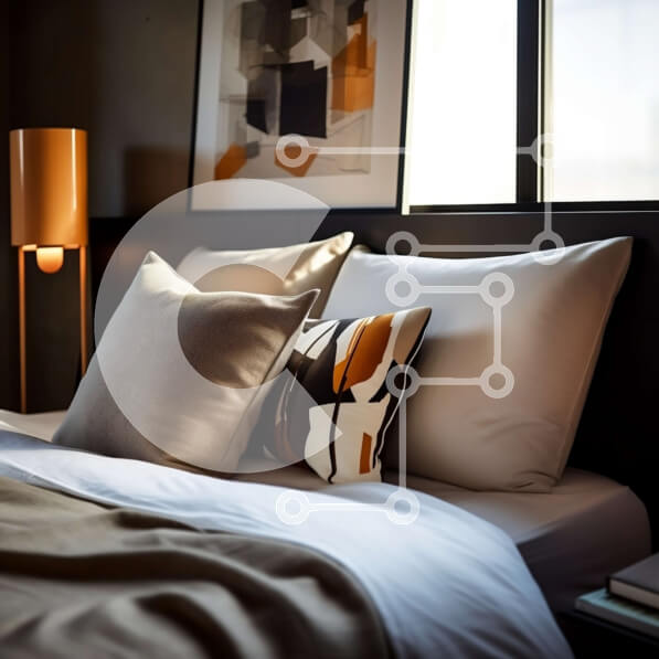 Intra Συλλεκτικό Ξύλινο Παζλ Plywood  4mm - Άνετο κρεβάτι με λευκά και πορτοκαλί μαξιλάρια και φωτιστικό Σε Ξύλινο Κουτί - Διαστάσεις Puzzle: 10x10 cm – 25 κομμάτια