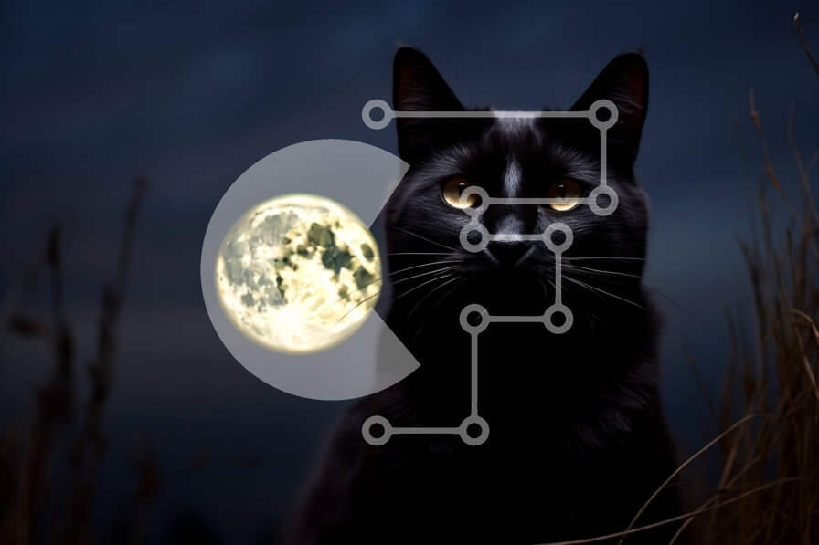 Σετ των 2 Intra Συλλεκτικό Ξύλινο Παζλ Plywood  4mm - Μαγευτική εικόνα μιας μαύρης γάτας και μιας πανσέληνου Σε Ξύλινο Κουτί - Διαστάσεις: 10x10 cm – 25 κομμάτια