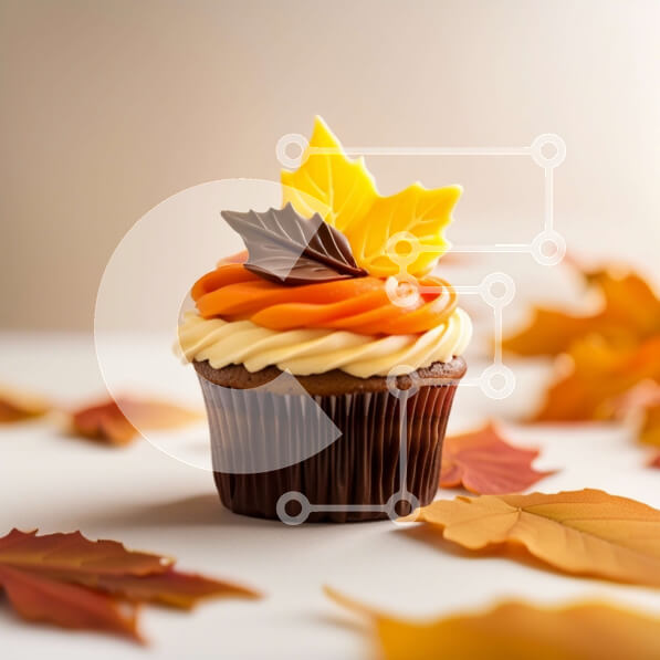 Σετ των 2 Intra Συλλεκτικό Ξύλινο Παζλ Plywood  4mm - Νόστιμο Cupcake σοκολάτας με εορταστικά φθινοπωρινά στολίδια Σε Ξύλινο Κουτί - Διαστάσεις: 10x10 cm – 25 κομμάτια