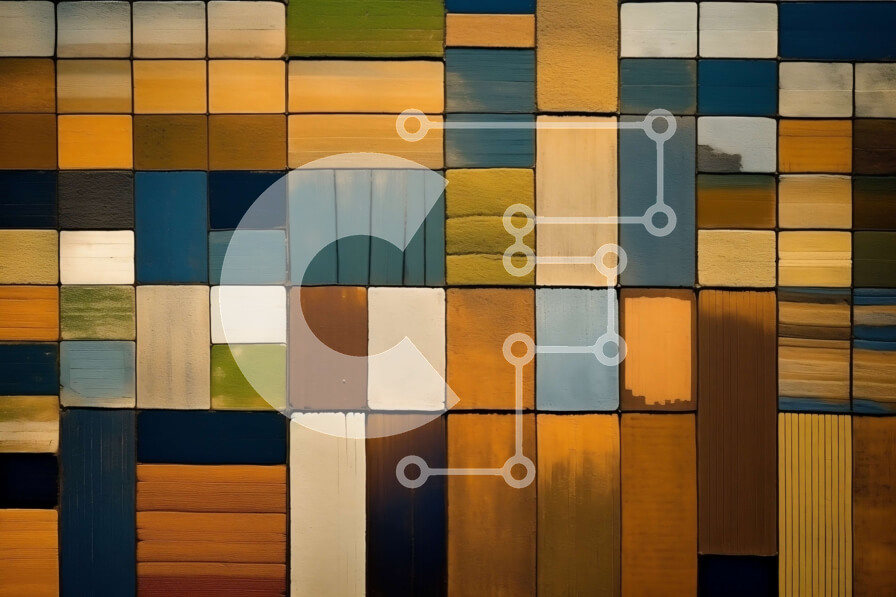 Intra Συλλεκτικό Ξύλινο Παζλ Plywood  4mm - Όμορφη κοντινή πλάνο ενός μωσαϊκού με καφέ, κίτρινα και μπλε πλακάκια Σε Ξύλινο Κουτί - Διαστάσεις Puzzle: 10x10 cm – 25 κομμάτια