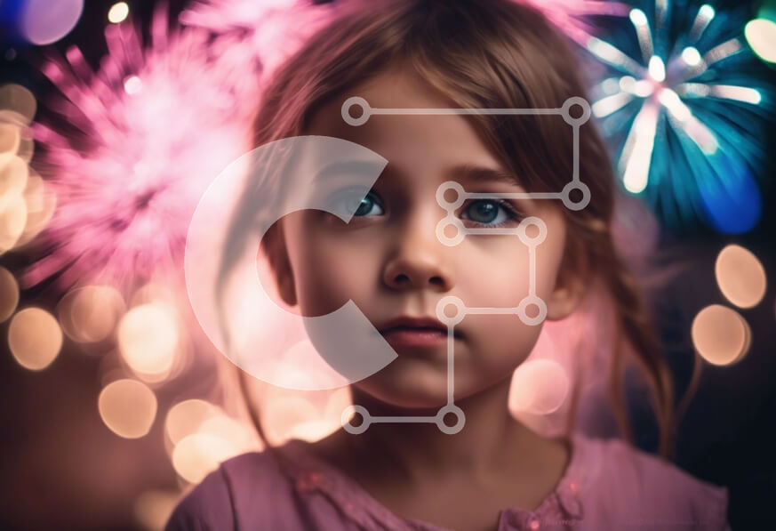 Intra Συλλεκτικό Ξύλινο Παζλ Plywood  4mm - Νεαρό κορίτσι που παρακολουθεί πυροτεχνήματα με έκπληξη Σε Ξύλινο Κουτί - Διαστάσεις Puzzle: 10x10 cm – 25 κομμάτια