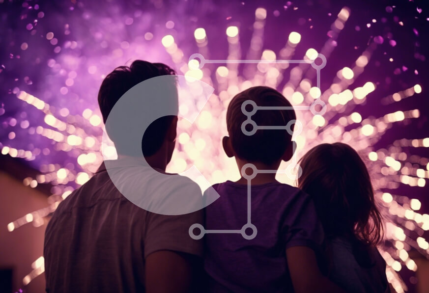 Intra Συλλεκτικό Ξύλινο Παζλ Plywood  4mm - Οικογένεια βλέποντας πυροτεχνήματα από το σπίτι Σε Ξύλινο Κουτί - Διαστάσεις Puzzle: 10x10 cm – 25 κομμάτια