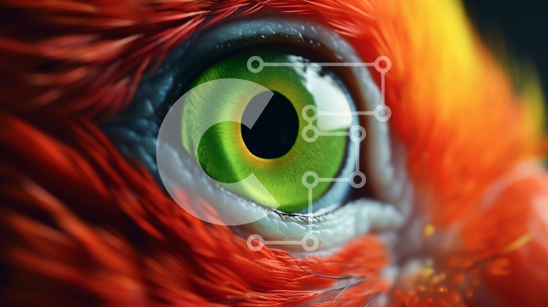 Σετ των 2 Intra Συλλεκτικό Ξύλινο Παζλ Plywood  4mm - Κοντινό πλάνο του Orange Bird's Eye με τα πράσινα μάτια Σε Ξύλινο Κουτί - Διαστάσεις: 10x10 cm – 25 κομμάτια