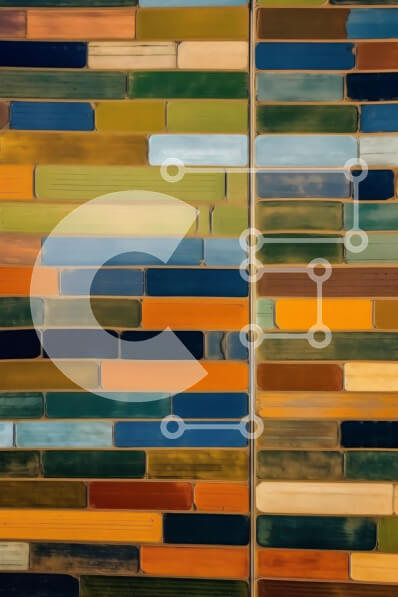 Intra Συλλεκτικό Ξύλινο Παζλ Plywood  4mm - Κοντινή όψη του πολύχρωμου γεωμετρικού μωσαϊκού που αποτελείται από μικρά πλακάκια σε αποχρώσεις του πράσινου, του μπλε, του κίτρινου και του πορτοκαλί Σε Ξύλινο Κουτί - Διαστάσεις Puzzle: 10x10 cm – 25 κομμάτια