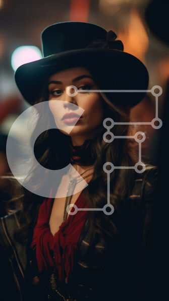 Intra Συλλεκτικό Ξύλινο Παζλ Plywood  4mm - Κομψή γυναίκα με μαύρο δερμάτινο μπουφάν και κόκκινο κασκόλ Σε Ξύλινο Κουτί - Διαστάσεις Puzzle: 10x10 cm – 25 κομμάτια