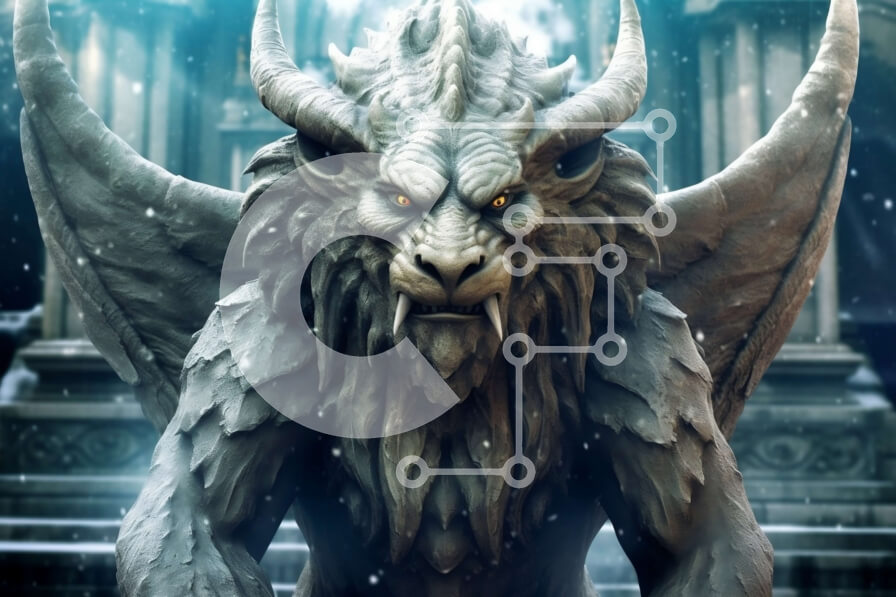 Intra Συλλεκτικό Ξύλινο Παζλ Plywood  4mm - Απόκοσμη εικόνα ενός δαιμονικού πλάσματος σε μια χιονισμένη βουνοκορφή Σε Ξύλινο Κουτί - Διαστάσεις Puzzle: 10x10 cm – 25 κομμάτια