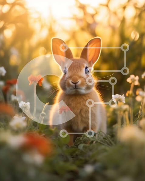 Σετ των 2 Intra Συλλεκτικό Ξύλινο Παζλ Plywood  4mm - Όμορφη εικόνα ενός μικρού καφέ κουνελιού που κάθεται σε ένα χωράφι με αγριολούλουδα στο ηλιοβασίλεμα Σε Ξύλινο Κουτί - Διαστάσεις: 10x10 cm – 25 κομμάτια