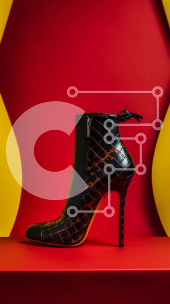 Intra Συλλεκτικό Ξύλινο Παζλ Plywood  4mm - Κομψό μαύρο ψηλοτάκουνο μποτάκι με γεωμετρικό σχέδιο Σε Ξύλινο Κουτί - Διαστάσεις Puzzle: 10x10 cm – 25 κομμάτια