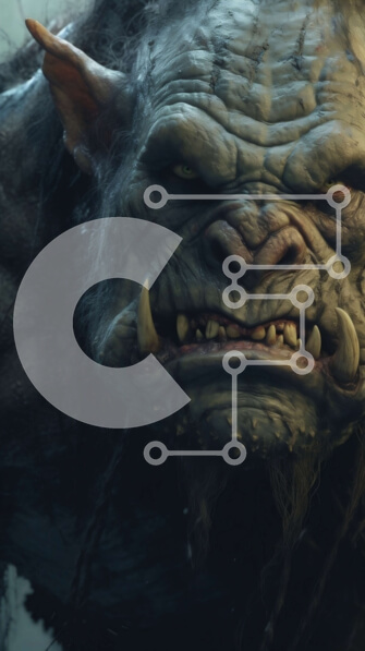 Intra Συλλεκτικό Ξύλινο Παζλ Plywood  4mm - Κοντινό πλάνο Goblin με μεταλλικό κράνος και πουκάμισο Chainmail Σε Ξύλινο Κουτί - Διαστάσεις Puzzle: 10x10 cm – 25 κομμάτια