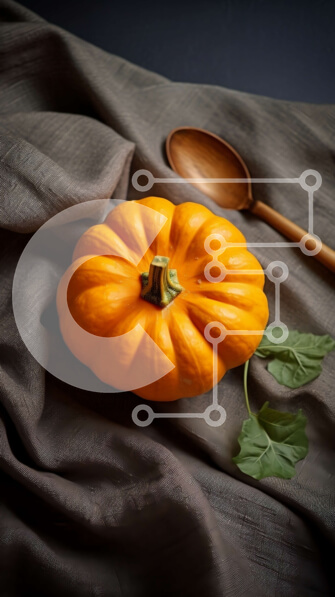 Intra Συλλεκτικό Ξύλινο Παζλ Plywood  4mm - Κολοκύθα σε τραπεζομάντιλο με ξύλινο κουτάλι Σε Ξύλινο Κουτί - Διαστάσεις Puzzle: 10x10 cm – 25 κομμάτια