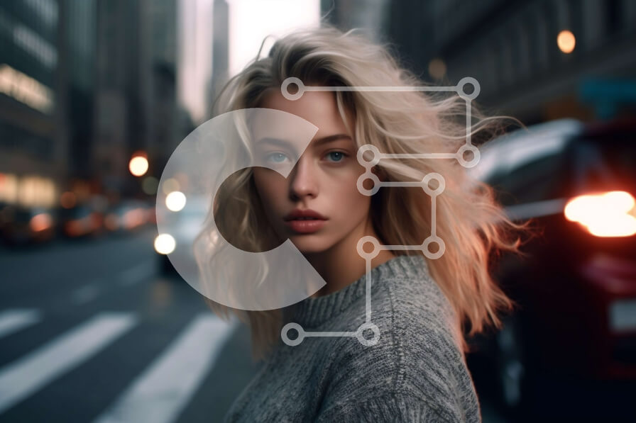 Intra Συλλεκτικό Ξύλινο Παζλ Plywood  4mm - Κομψή ξανθιά γυναίκα στο City Street στο σούρουπο Σε Ξύλινο Κουτί - Διαστάσεις Puzzle: 10x10 cm – 25 κομμάτια