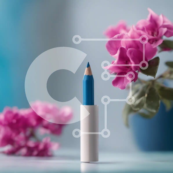 Σετ των 2 Intra Συλλεκτικό Ξύλινο Παζλ Plywood  4mm - Μπλε μολύβι eyeliner με ροζ λουλούδια Σε Ξύλινο Κουτί - Διαστάσεις: 10x10 cm – 25 κομμάτια