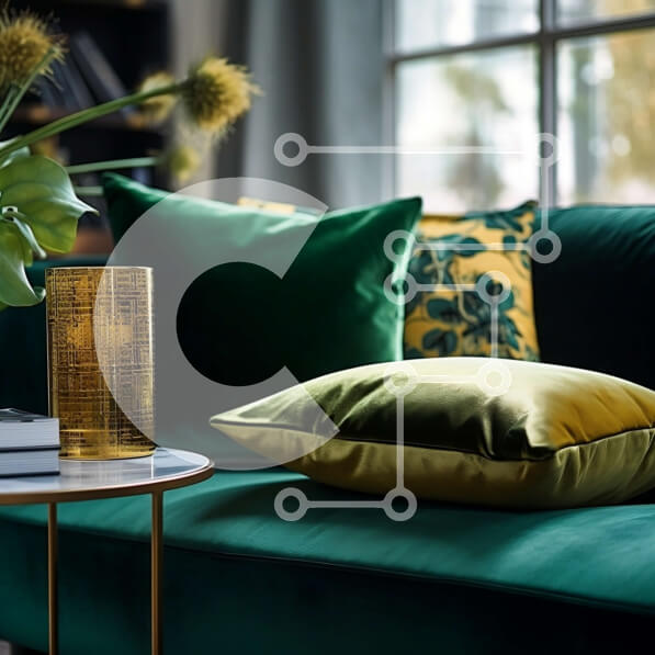 Intra Συλλεκτικό Ξύλινο Παζλ Plywood  4mm - Όμορφη εσωτερική διακόσμηση με πράσινο καναπέ και κίτρινα μαξιλάρια Σε Ξύλινο Κουτί - Διαστάσεις Puzzle: 10x10 cm – 25 κομμάτια