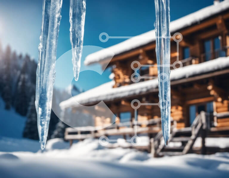 Intra Συλλεκτικό Ξύλινο Παζλ Plywood  4mm - Παγάκια που κρέμονται από μια ξύλινη καμπίνα στα χιονισμένα βουνά Σε Ξύλινο Κουτί - Διαστάσεις: 10x10 cm – 25 κομμάτια