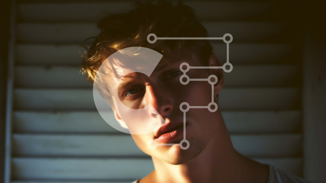 Intra Συλλεκτικό Ξύλινο Παζλ Plywood  4mm - Σοβαρό πορτρέτο ενός νεαρού άνδρα με ξανθά μαλλιά και μπλε μάτια Σε Ξύλινο Κουτί - Διαστάσεις Puzzle: 10x10 cm – 25 κομμάτια