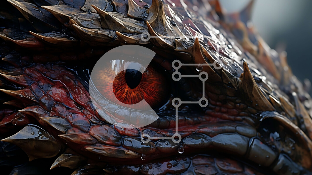 Intra Συλλεκτικό Ξύλινο Παζλ Plywood  4mm - Έντονο Dragon's Eye με Κόκκινη Ίριδα και Μεταλλικές Ζυγαριές Σε Ξύλινο Κουτί - Διαστάσεις Puzzle: 10x10 cm – 25 κομμάτια