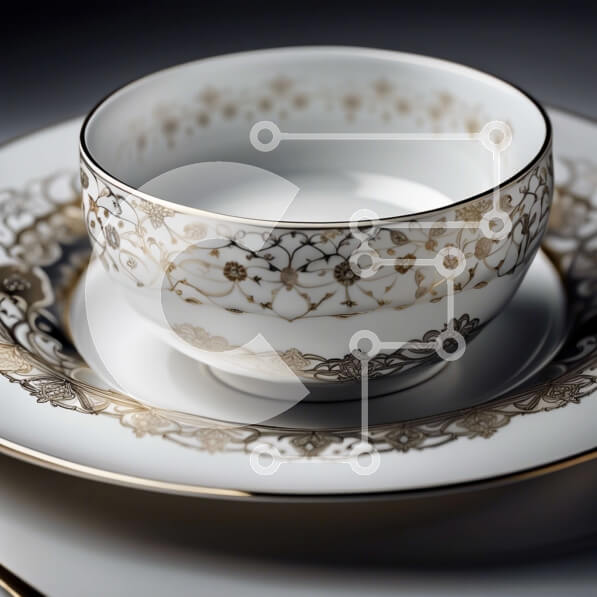 Intra Συλλεκτικό Ξύλινο Παζλ Plywood  4mm - Κομψό φλιτζάνι τσαγιού από λευκή πορσελάνη με χρυσό σχέδιο δαντέλας Σε Ξύλινο Κουτί - Διαστάσεις Puzzle: 10x10 cm – 25 κομμάτια