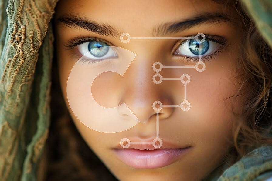 Intra Συλλεκτικό Ξύλινο Παζλ Plywood  4mm - Όμορφο πορτρέτο μιας νεαρής γυναίκας με μπλε μάτια και πράσινο σάλι Σε Ξύλινο Κουτί - Διαστάσεις Puzzle: 10x10 cm – 25 κομμάτια