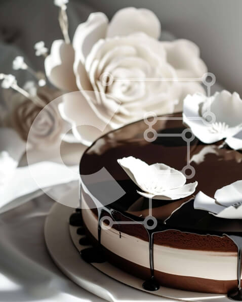 Σετ των 2 Intra Συλλεκτικό Ξύλινο Παζλ Plywood  4mm - Κέικ σοκολάτας με λευκά λουλούδια και σάλτσα σοκολάτας Σε Ξύλινο Κουτί - Διαστάσεις: 10x10 cm – 25 κομμάτια