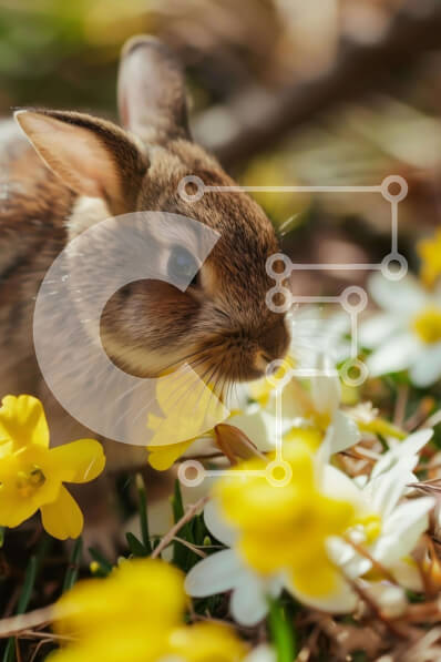 Σετ των 2 Intra Συλλεκτικό Ξύλινο Παζλ Plywood  4mm - Καφέ λαγουδάκι με κίτρινους νάρκισσους Σε Ξύλινο Κουτί - Διαστάσεις: 10x10 cm – 25 κομμάτια