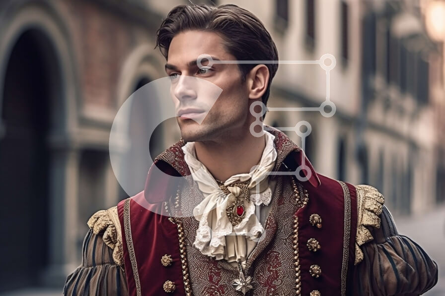 Intra Συλλεκτικό Ξύλινο Παζλ Plywood  4mm - Μυστηριώδης άντρας με κόκκινη και χρυσή αναγεννησιακή στολή Σε Ξύλινο Κουτί - Διαστάσεις Puzzle: 10x10 cm – 25 κομμάτια