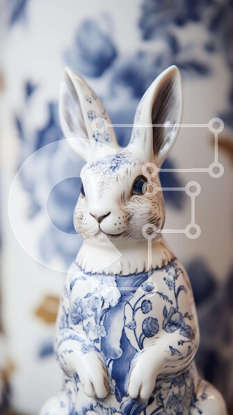 Intra Συλλεκτικό Ξύλινο Παζλ Plywood  4mm - Μπλε και άσπρο ειδώλιο λαγουδάκι με διακοσμητικό βάζο Σε Ξύλινο Κουτί - Διαστάσεις: 10x10 cm – 25 κομμάτια