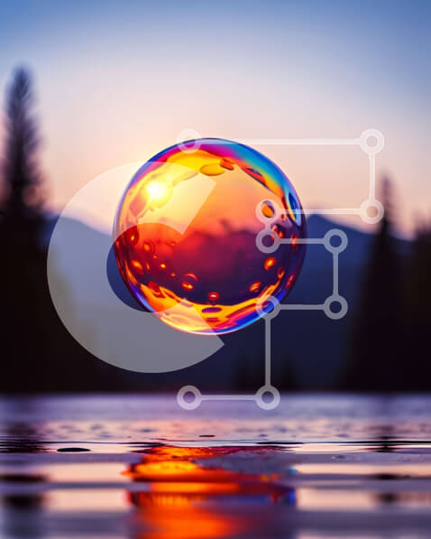 Intra Συλλεκτικό Ξύλινο Παζλ Plywood  4mm - Όμορφη εικόνα της πολύχρωμης φυσαλίδας στο νερό στο ηλιοβασίλεμα με τα βουνά Σε Ξύλινο Κουτί - Διαστάσεις: 10x10 cm – 25 κομμάτια