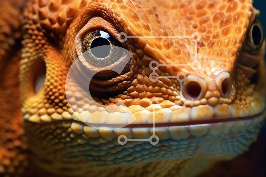 Σετ των 2 Intra Συλλεκτικό Ξύλινο Παζλ Plywood  4mm - Εκπληκτική κοντινή πλάνο ενός γενειοφόρου δράκου με πορτοκαλί κλίμακες και κίτρινα μάτια Σε Ξύλινο Κουτί - Διαστάσεις: 10x10 cm – 25 κομμάτια